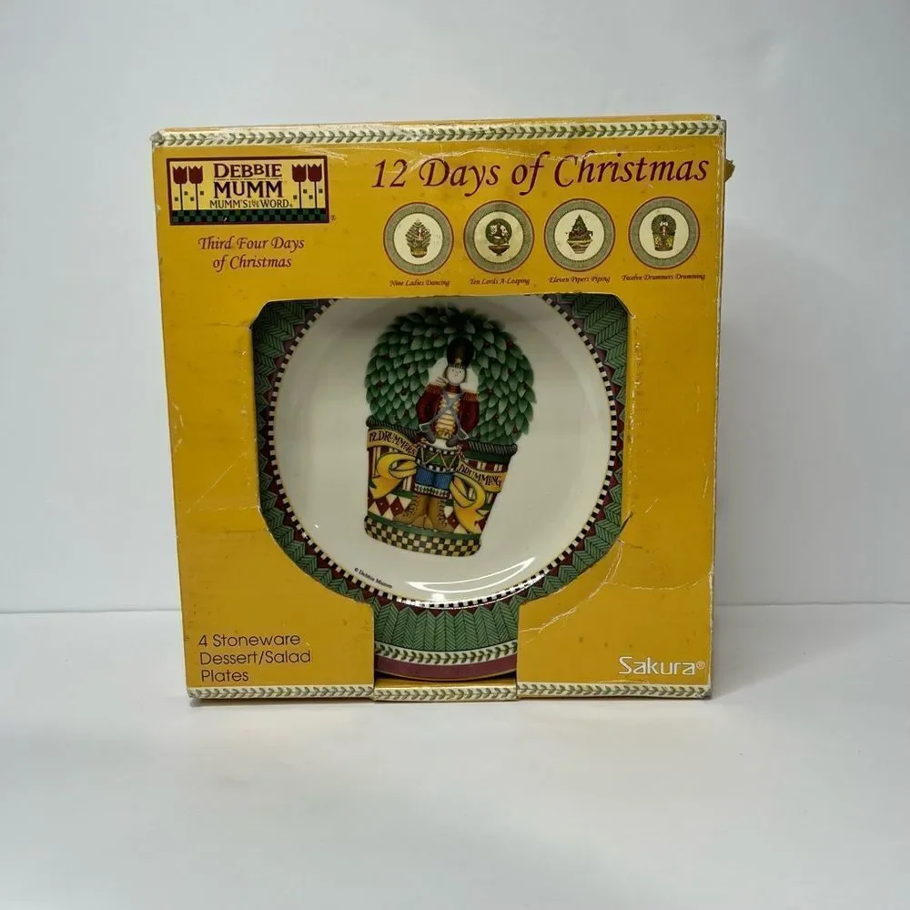 SAKURA Debbie Mumm12 Days of Christmas- 4 Pcs. Stoneware Dessert/ Salad Plates